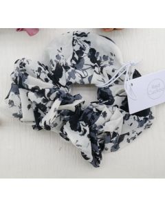 HA1039 Grey Ink Floral Scrunchie