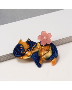 HC1335 Cat Flower Navy Hair Clip