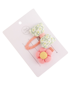 HH0111 Flower Bow Hair Clips Pack Pink
