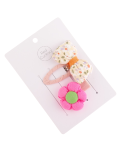 HH0112 Flower Bow Hair Clips Pack Fuchsia