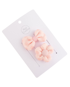 HH0123 Flower Bow Hair Clips Pack Peach