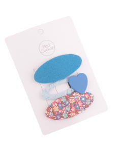 HH0126 Blue Oval Heart Hair Clips Pack Of 3