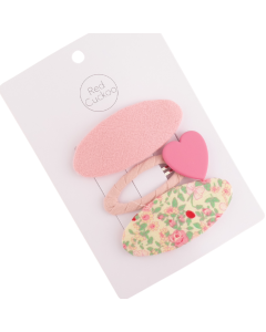 HH0127 Pink Oval Heart Hair Clips Pack Of 3