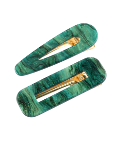 HH0594 Hair Clips Twin Pack Green Glitter