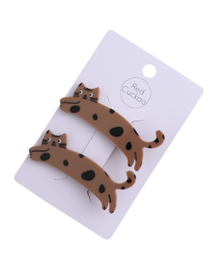 HH0850 Jumping Cat Hair Clips Twin Pack Brown