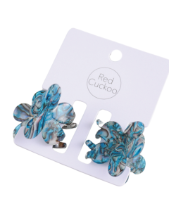 HH0942 Flower Hair Claws Blue Shimmer Pair