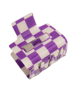 HH1230 Mini Square Hair Claw Clip Purple Checks