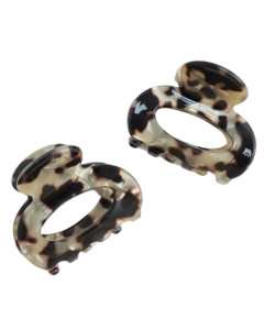 HH1391 Mini Oval Hair Claw Clips Leopard Print Beige