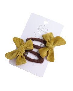 HH1419 Bow Hair Clips Twin Pack Mustard