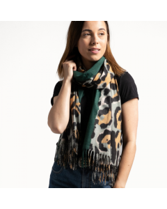 B007 Red Cuckoo Black Edge Leopard Scarf