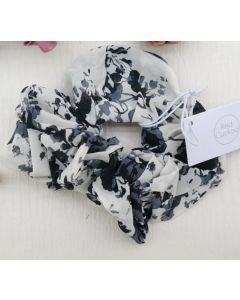 HA1039 Grey Ink Floral Scrunchie