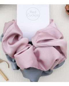 HB1007 Satin Scrunchies Pink And Silver