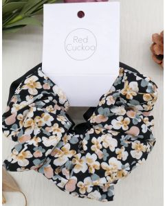 HB1012 Floral Scrunchies Twin Pack Black