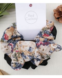 HB1016 Floral Scrunchies Twin Pack Grey