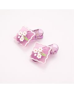 HD1110 Flowers Hair Clips Twin Pack Purple 