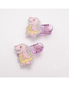 HD1112 Dinosaur Hair Clips Twin Pack Purple 