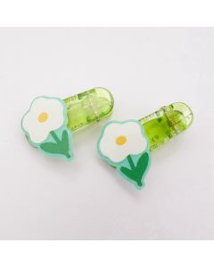 HD1113 Flower Hair Clips Twin Pack Green 