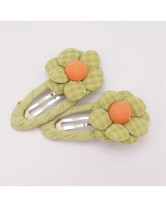 HD1135 Flower Hair Clips Twin Pack Green 