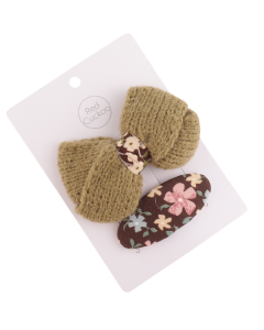 HH0119 Bow Hair Clips Pack Olive