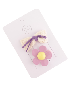HH0124 Flower Bow Hair Clips Pack Purple