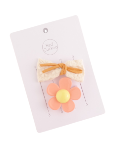 HH0125 Flower Bow Hair Clips Pack Coral