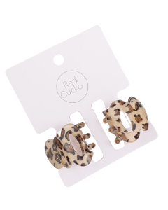 HH0171 Mini Hair Claw Clips Twin Pack Cream Leopard