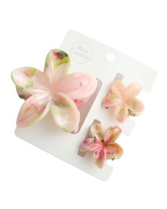HH0528 Flower Claws Pack Of 3 Green Pink