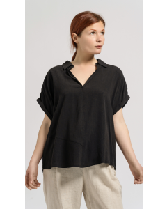 Black Tencel Open-Neck Top